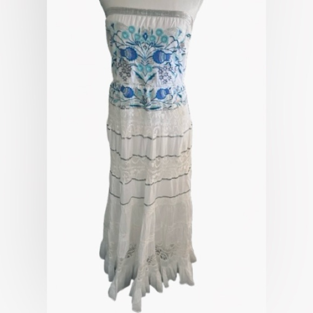 Embroidered 100% Cotton Floral Maxi Dress Medium Boston Proper Lace Boho Cottage - Picture 3 of 16